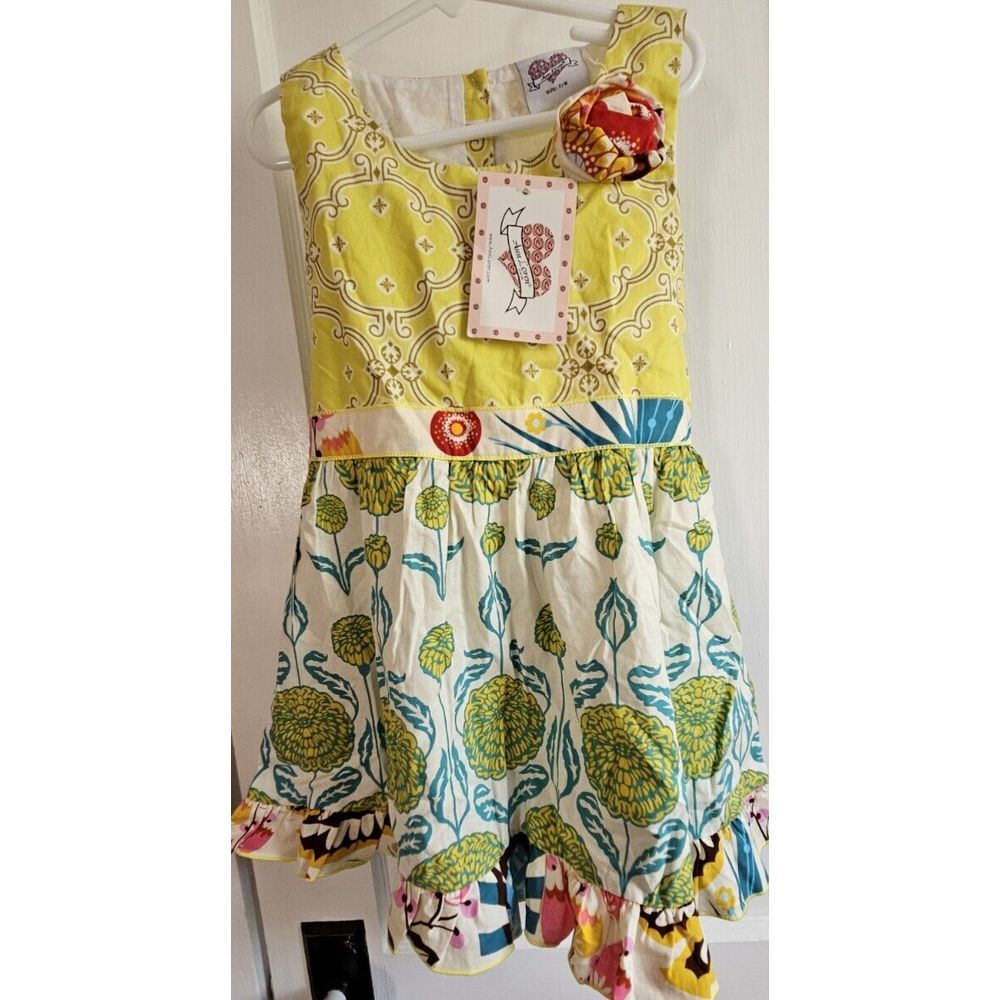 NWT Ann Loren girl floral print swirly dress 7/8 ruffle‎ hem